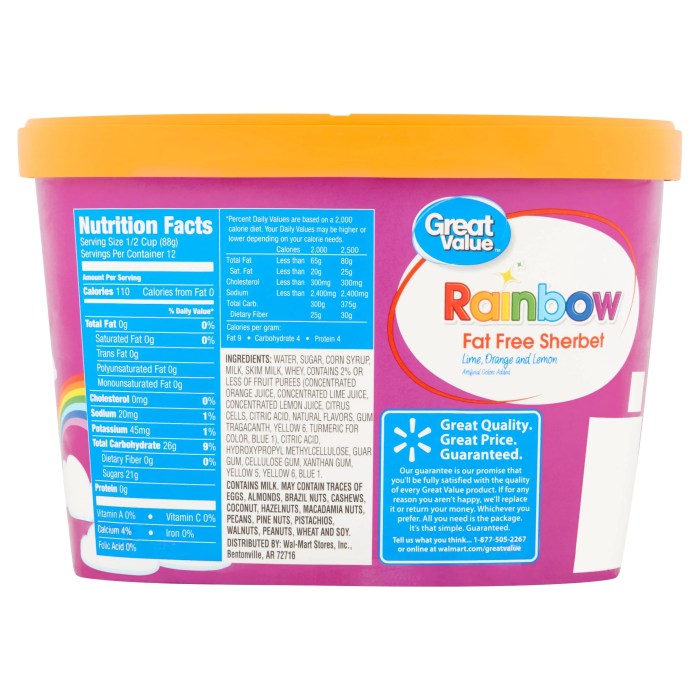 Sherbert nutrition facts sugar