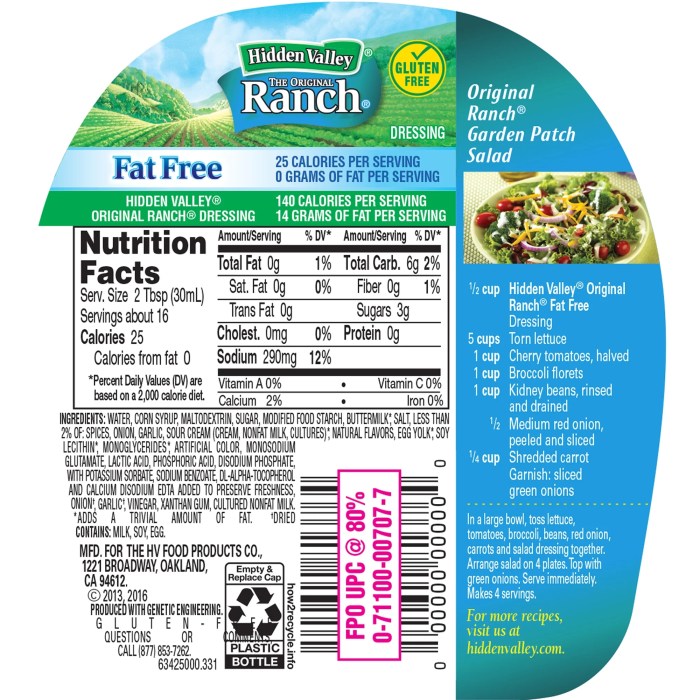 Hidden valley dressing ranch nutritional organic