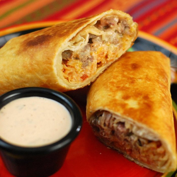 Beef chimichanga recipe with cheese sauce